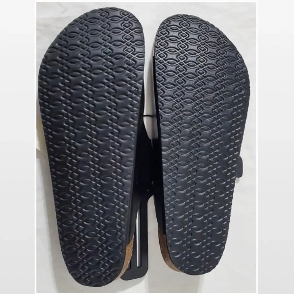 New Falls Creek Shoes Men Sandals Black Buckle Slip On Cork Slides NWT